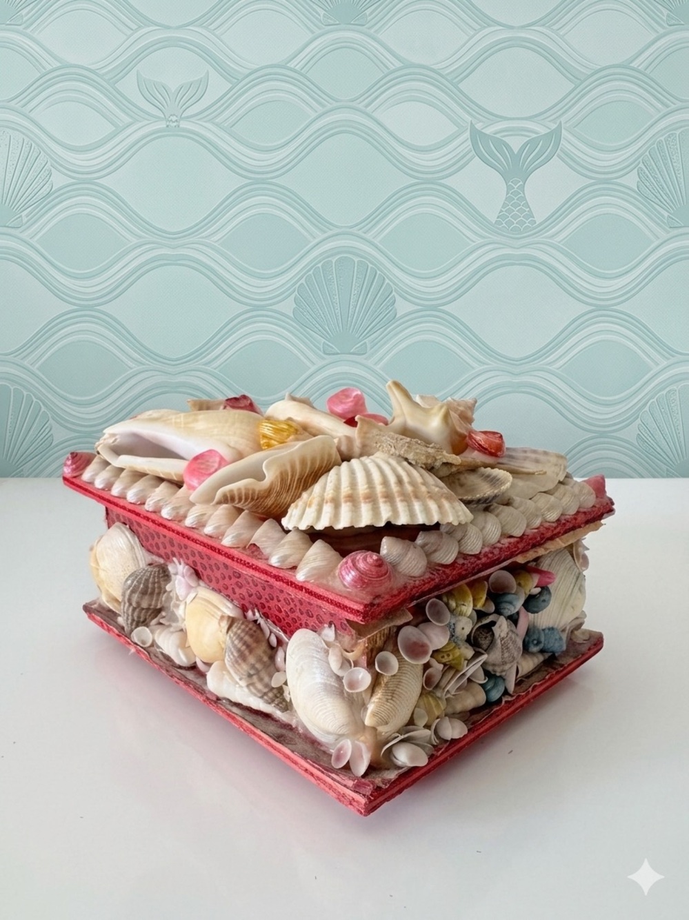 Vintage Made in Italy Seashell Encrusted Jewelry Box Trinket Box Retro Souvenir